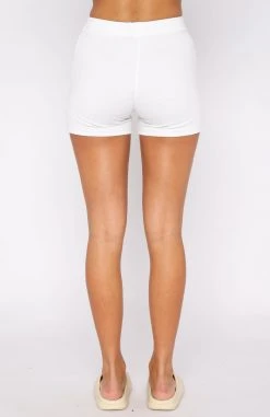 White Fox Boutique AU Reality Check Ribbed Bike Shorts White Clothing