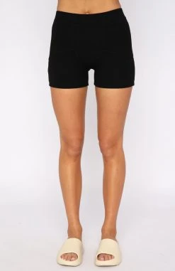 White Fox Boutique AU Reality Check Ribbed Bike Shorts Black Clothing