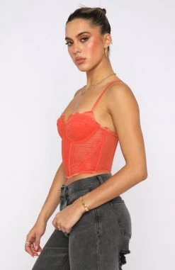 White Fox Boutique AU Feel The Passion Lace Bustier Burnt Orange Clothing