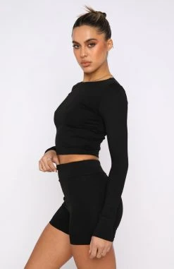 White Fox Boutique AU It Takes Two Long Sleeve Crop Black Clothing
