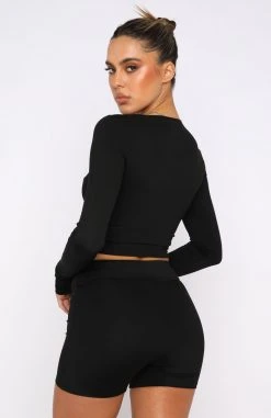 White Fox Boutique AU It Takes Two Long Sleeve Crop Black Clothing