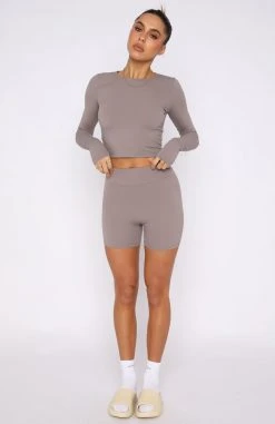 White Fox Boutique AU Keeping Busy Bike Shorts Mocha Clothing