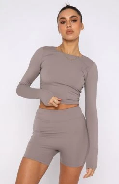 White Fox Boutique AU It Takes Two Long Sleeve Crop Mocha