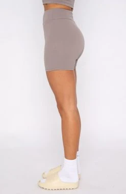 White Fox Boutique AU Keeping Busy Bike Shorts Mocha Clothing
