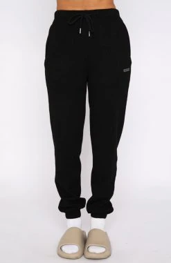 White Fox Boutique AU Open To It Waffle Sweatpants Black