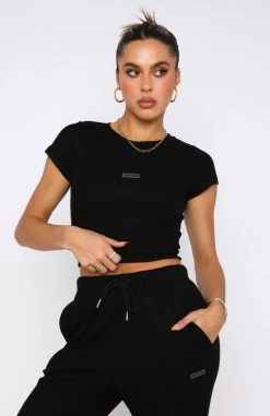 White Fox Boutique AU Clothing I'm Busy Waffle Crop Black