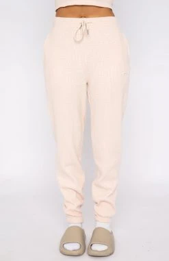 White Fox Boutique AU Open To It Waffle Sweatpants Oatmeal Clothing