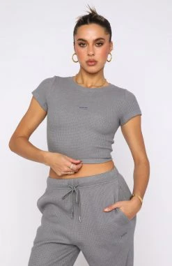 White Fox Boutique AU I'm Busy Waffle Crop Steel Clothing