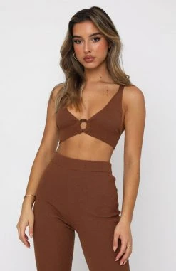 White Fox Boutique AU Tops Under The Sun Crop Chocolate