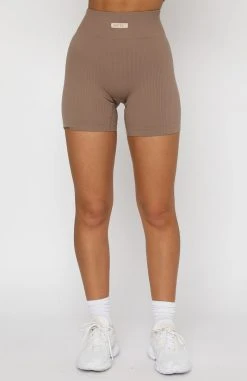 White Fox Boutique AU Take A Ride Seamless Bike Shorts Mocha