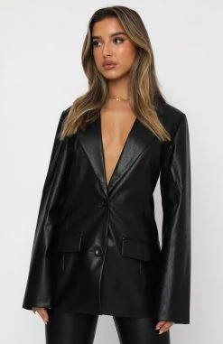 White Fox Boutique AU Take The Lead PU Blazer Black