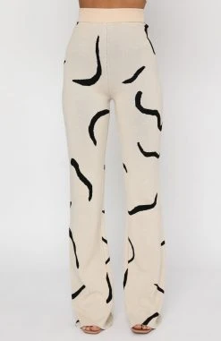 White Fox Boutique AU Go Your Own Way Pants Beige Black Bottoms