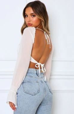 White Fox Boutique AU Clothing Sheer Perfection Long Sleeve Crop White