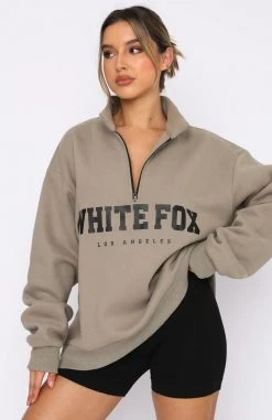 White Fox Boutique AU Clothing High Standard Zip Front Sweater Mocha