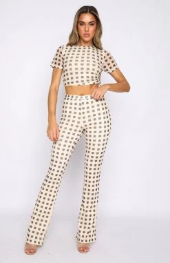 White Fox Boutique AU Tops Send Your Location Crop Beige Print