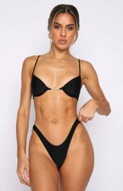 White Fox Boutique AU Swimwear Stay Golden Bottoms Shiny Black