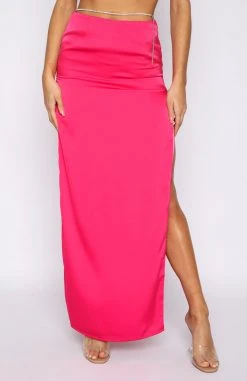 White Fox Boutique AU Bottoms Stuck With Me Midi Skirt Hot Pink