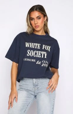 White Fox Boutique AU Stay Focused Tee Navy