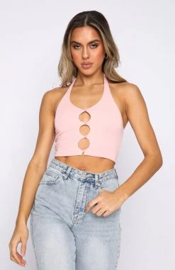 White Fox Boutique AU Straight To The Point Crop Dusty Pink Tops