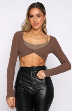 White Fox Boutique AU Have It Your Own Way Two Piece Crop Mocha