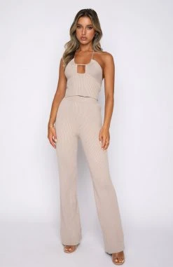 White Fox Boutique AU Clothing Serve The Look Knit Pants Taupe