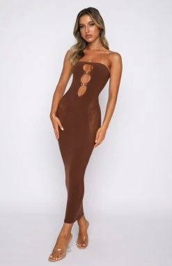 White Fox Boutique AU Clothing Your Peace Mesh Midi Dress Chocolate