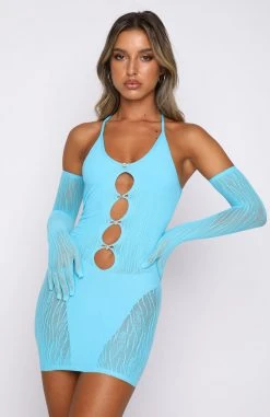 White Fox Boutique AU Clothing Link Up Mesh Mini Dress Cyan Blue