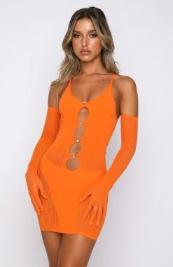 White Fox Boutique AU Link Up Mesh Mini Dress Orange Clothing