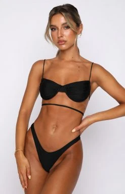 White Fox Boutique AU Swimwear Stay Golden Bottoms Shiny Black