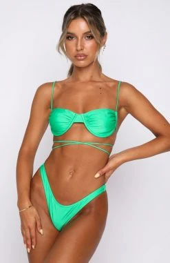 White Fox Boutique AU Stay Golden Bottoms Shiny Green Swimwear