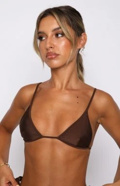 White Fox Boutique AU Surfer Girl Bikini Top Shiny Chocolate Swimwear