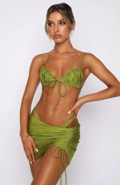 White Fox Boutique AU Tropea Mini Skirt Shiny Olive Swimwear
