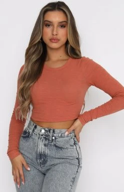 White Fox Boutique AU Risky Love Long Sleeve Crop Burnt Orange