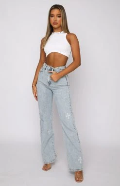 White Fox Boutique AU Escape Reality Jeans Washed Blue Print Clothing