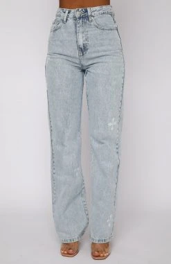 White Fox Boutique AU Escape Reality Jeans Washed Blue Print Clothing