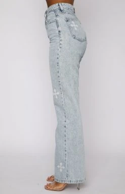 White Fox Boutique AU Escape Reality Jeans Washed Blue Print Clothing