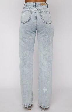 White Fox Boutique AU Escape Reality Jeans Washed Blue Print Clothing