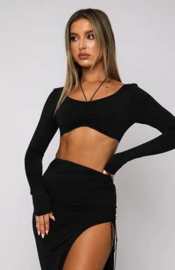 White Fox Boutique AU Believe In Me Long Sleeve Crop Black Tops