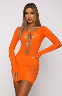 White Fox Boutique AU One Of A Kind Mesh Mini Dress Orange Clothing