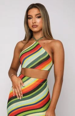 White Fox Boutique AU Better Behave Crop Multi Stripe Clothing