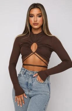 White Fox Boutique AU Tops One Of The Girls Long Sleeve Crop Mocha