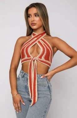 White Fox Boutique AU Tops Good Days Crochet Crop Burnt Orange
