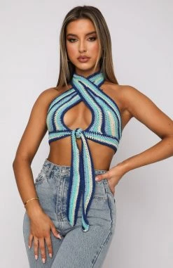 White Fox Boutique AU Good Days Crochet Crop Blue