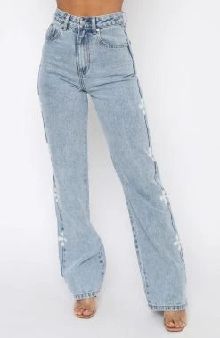 White Fox Boutique AU Clothing Unbothered Jeans Washed Blue Print