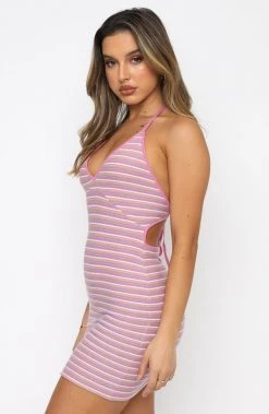 White Fox Boutique AU Chasing Sunsets Mini Dress Pink Stripe