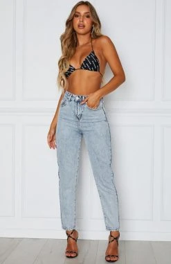 Whitefox Boutique What Goes Around Boyfriend Jeans Washed Blue Denim Clothing