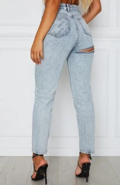 Whitefox Boutique What Goes Around Boyfriend Jeans Washed Blue Denim Clothing