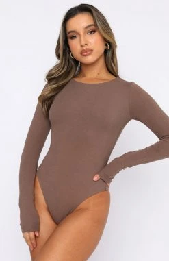 White Fox Boutique AU The Come Back Long Sleeve Bodysuit Mocha