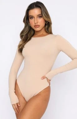 White Fox Boutique AU The Come Back Long Sleeve Bodysuit Stone Clothing