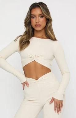 White Fox Boutique AU True Bliss Long Sleeve Crop Oatmeal
